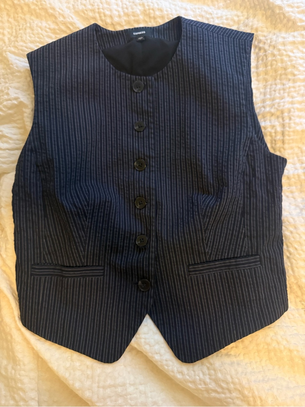 Express Black Pinstripe Button Front Vest